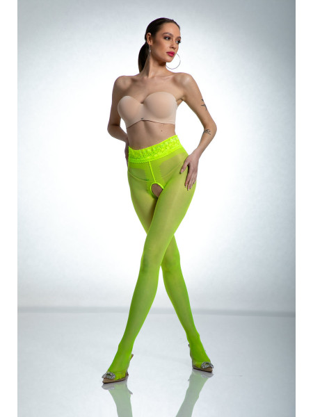 Amour Hip Lace punčochové kalhoty s otevřeným rozkrokem Fluo žluté