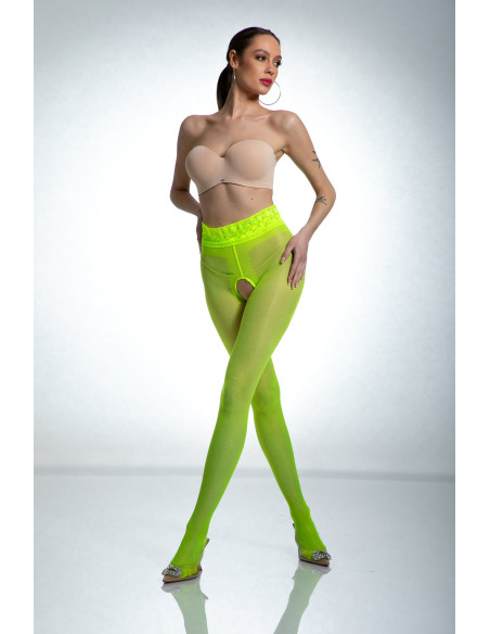 Amour Hip Lace punčochové kalhoty s otevřeným rozkrokem Fluo žluté
