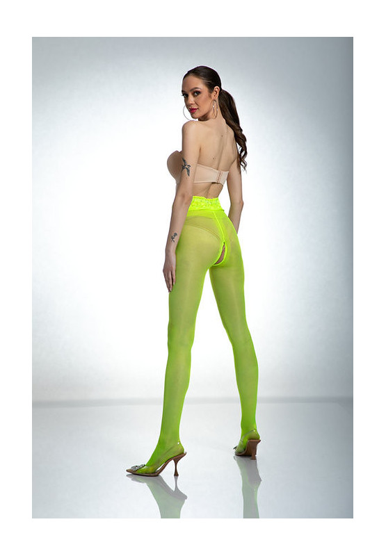 Amour Hip Lace punčochové kalhoty s otevřeným rozkrokem Fluo žluté