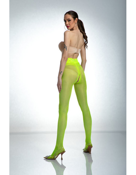 Amour Hip Lace punčochové kalhoty s otevřeným rozkrokem Fluo žluté