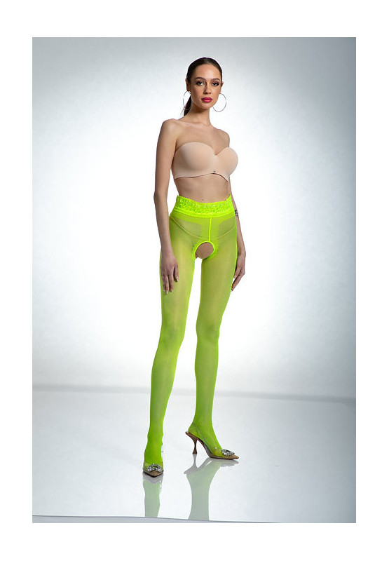 Amour Hip Lace punčochové kalhoty s otevřeným rozkrokem Fluo žluté