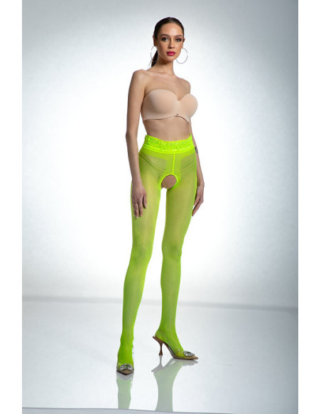 Amour Hip Lace punčochové kalhoty s otevřeným rozkrokem Fluo žluté