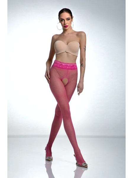 Punčochové kalhoty s otevřeným rozkrokem růžové Amour Hip Lace