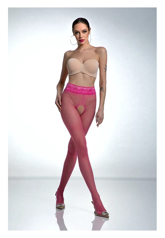 Punčochové kalhoty s otevřeným rozkrokem růžové Amour Hip Lace