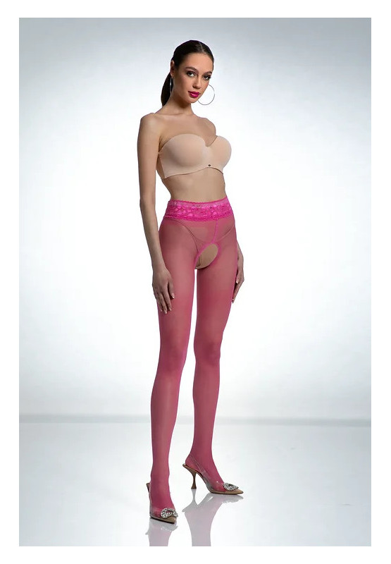Punčochové kalhoty s otevřeným rozkrokem růžové Amour Hip Lace