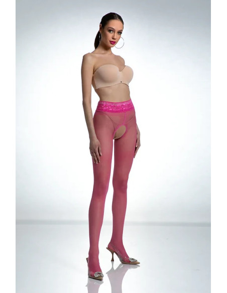 Punčochové kalhoty s otevřeným rozkrokem růžové Amour Hip Lace