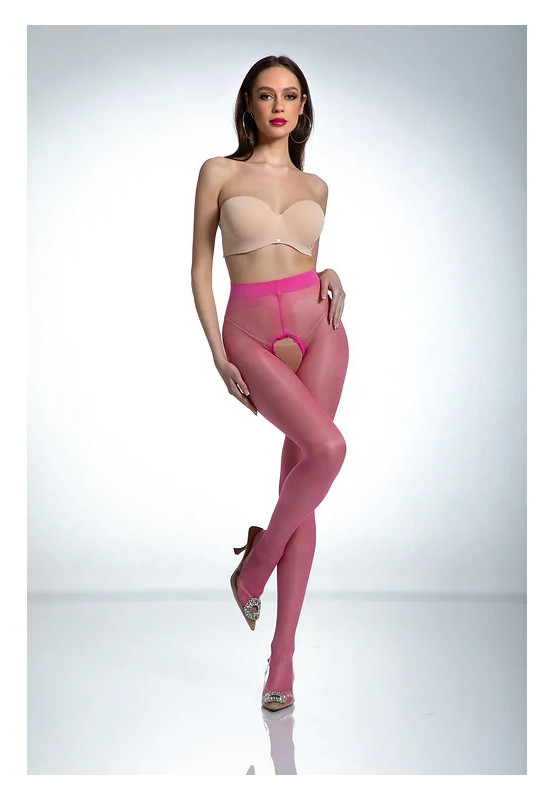 Amour Hip Gloss Pink lesklé punčochové kalhoty s dírkou