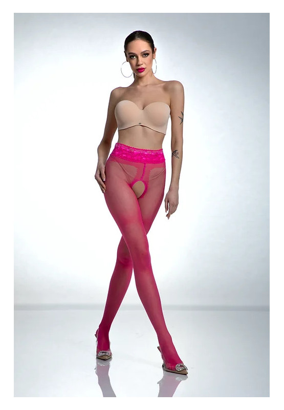 Punčochové kalhoty s otevřeným rozkrokem růžové Amour Hip Lace