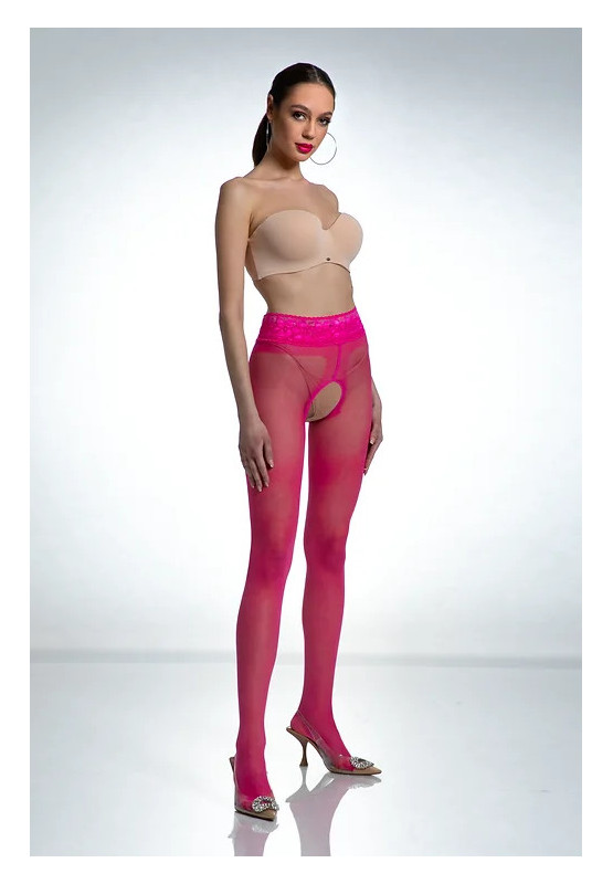 Punčochové kalhoty s otevřeným rozkrokem růžové Amour Hip Lace