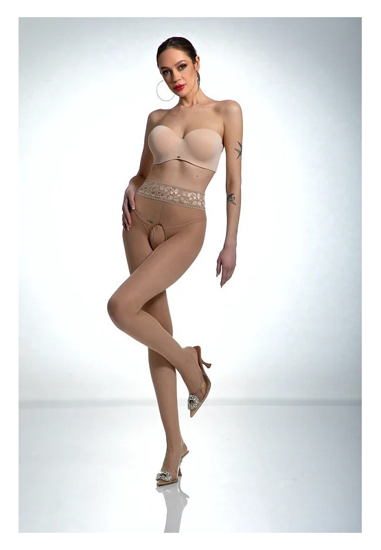 Punčocháče Nude Amour Hip Lace s dírkou v rozkroku a krajkou