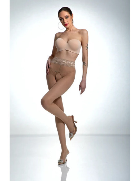 Punčocháče Nude Amour Hip Lace s dírkou v rozkroku a krajkou