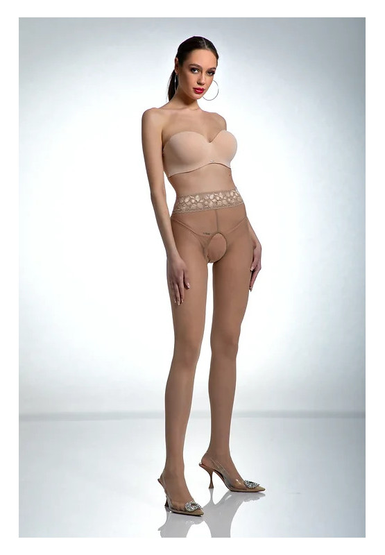 Punčocháče Nude Amour Hip Lace s dírkou v rozkroku a krajkou