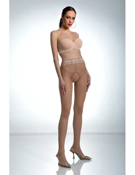 Punčocháče Nude Amour Hip Lace s dírkou v rozkroku a krajkou