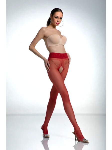 Punčocháče Red Amour Hip Lace s dírkou v rozkroku a krajkou