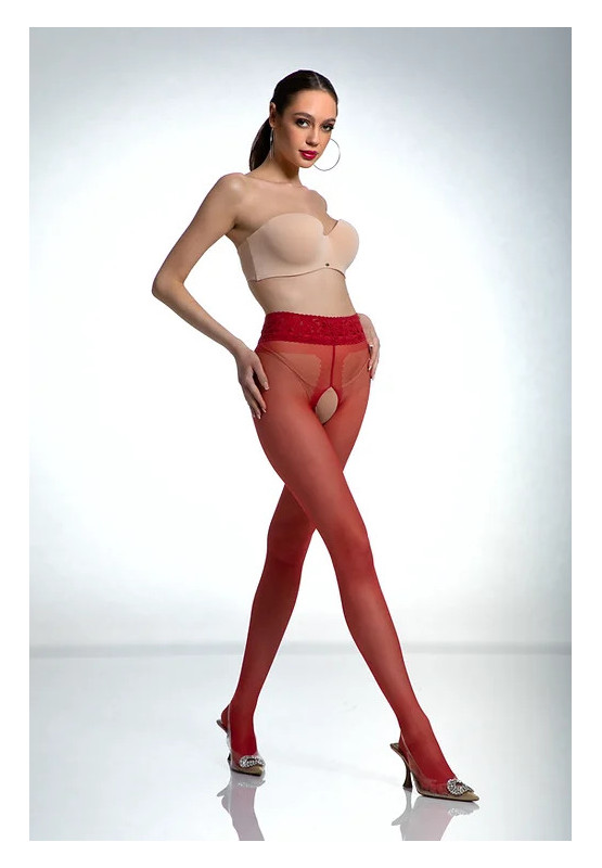 Punčocháče Red Amour Hip Lace s dírkou v rozkroku a krajkou