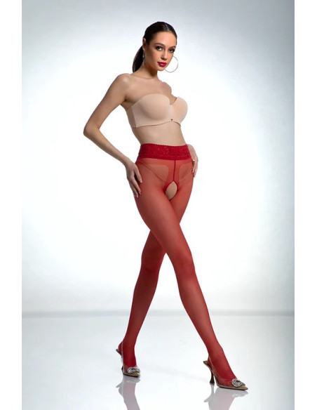 Punčocháče Red Amour Hip Lace s dírkou v rozkroku a krajkou