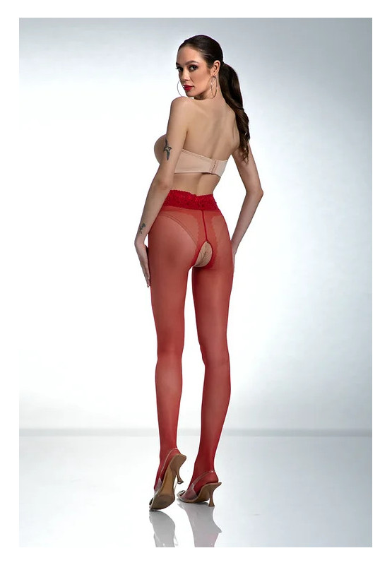 Punčocháče Red Amour Hip Lace s dírkou v rozkroku a krajkou