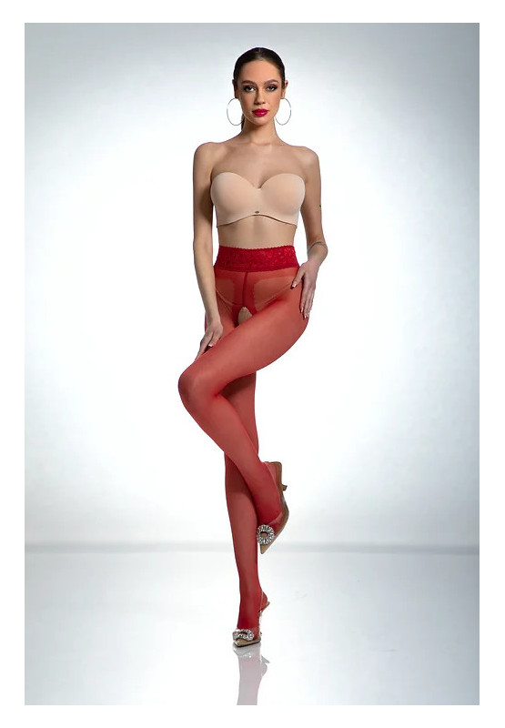 Punčocháče Red Amour Hip Lace s dírkou v rozkroku a krajkou