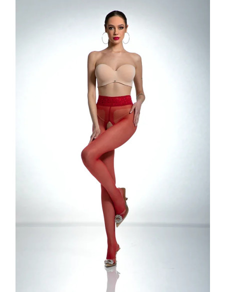Punčocháče Red Amour Hip Lace s dírkou v rozkroku a krajkou