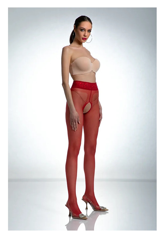 Punčocháče Red Amour Hip Lace s dírkou v rozkroku a krajkou