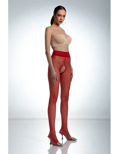 Punčocháče Red Amour Hip Lace s dírkou v rozkroku a krajkou