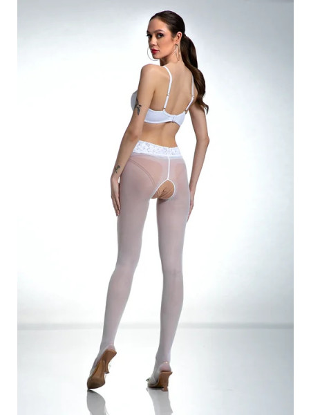 Bílé punčochové kalhoty Amour Hip Lace s dírkou v rozkroku a krajkou 2