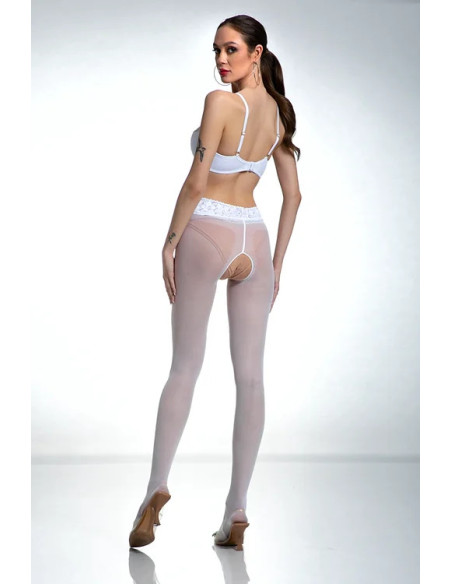 Bílé punčochové kalhoty Amour Hip Lace s dírkou v rozkroku a krajkou
