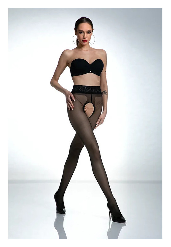 Černé punčochové kalhoty Amour Hip Lace s dírkou v rozkroku a krajkou