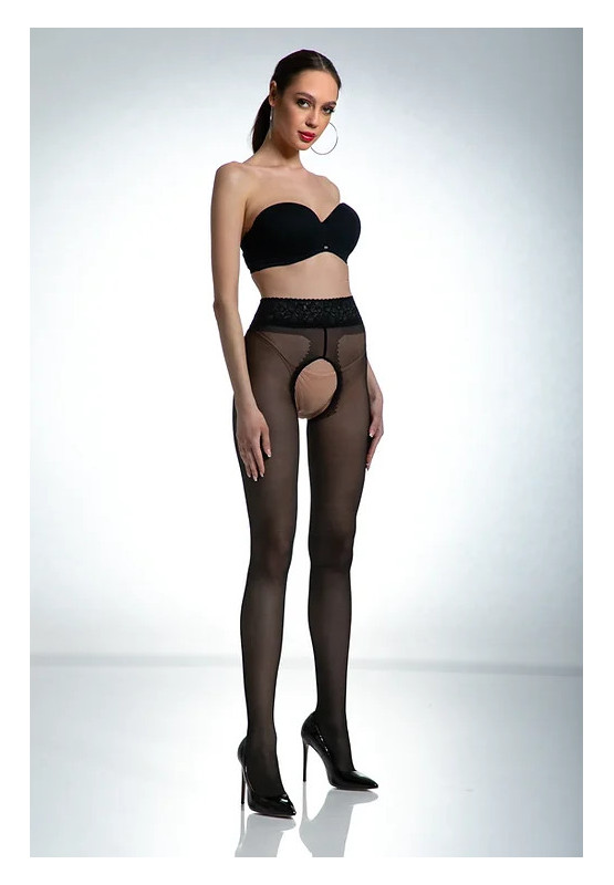 Černé punčochové kalhoty Amour Hip Lace s dírkou v rozkroku a krajkou