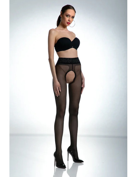 Černé punčochové kalhoty Amour Hip Lace s dírkou v rozkroku a krajkou