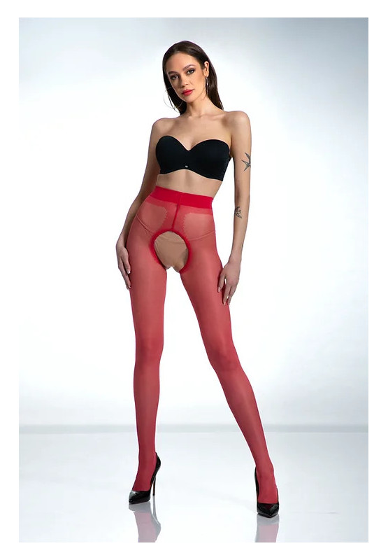 Punčochové kalhoty Red Amour Hip Gloss s dírkou v rozkroku, lesklé
