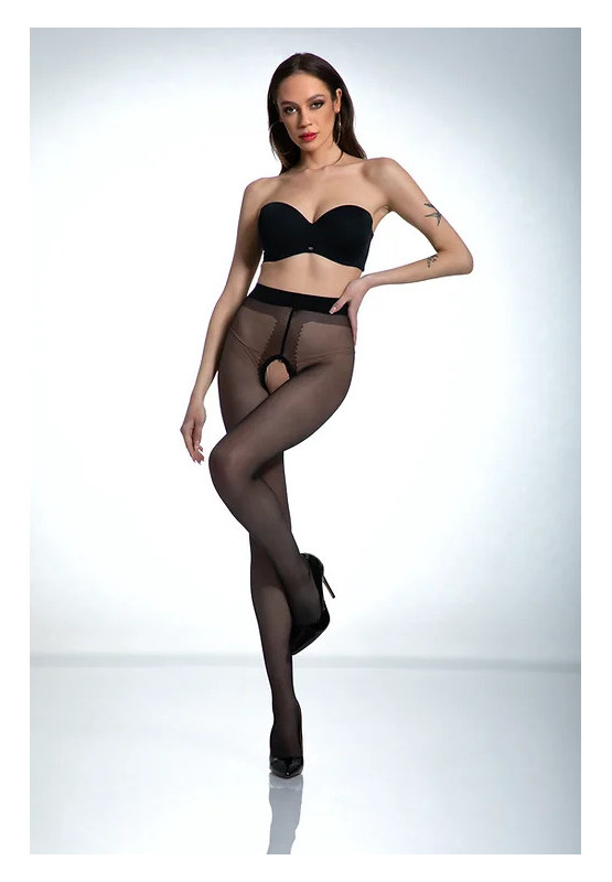 Black Amour Hip Gloss punčochové kalhoty s dírou v rozkroku, lesklé