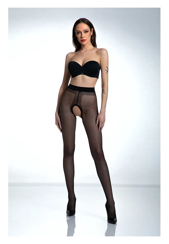 Black Amour Hip Gloss punčochové kalhoty s dírou v rozkroku, lesklé