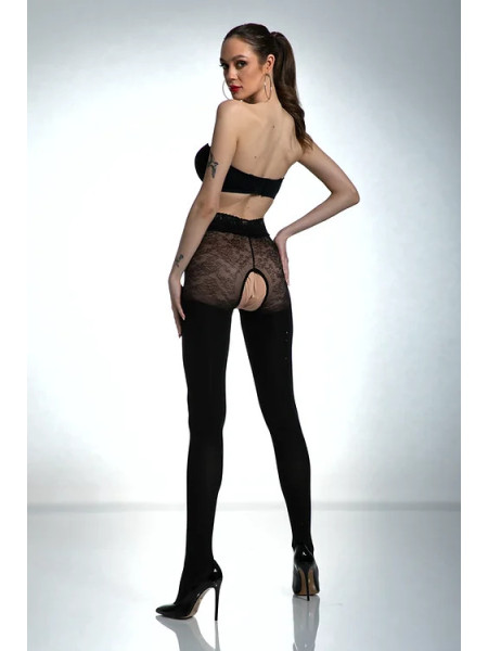 Czarne rajstopy open crotch z cyrkoniami 80den 2