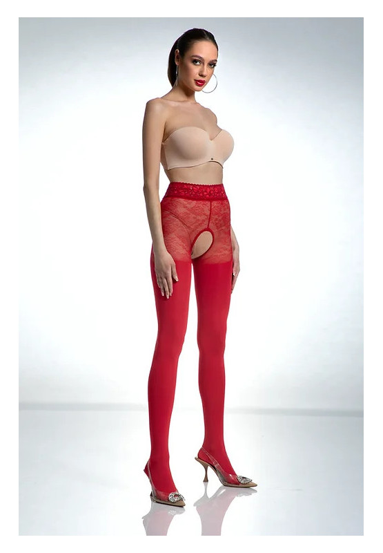 Czarne rajstopy open crotch z cyrkoniami 80den