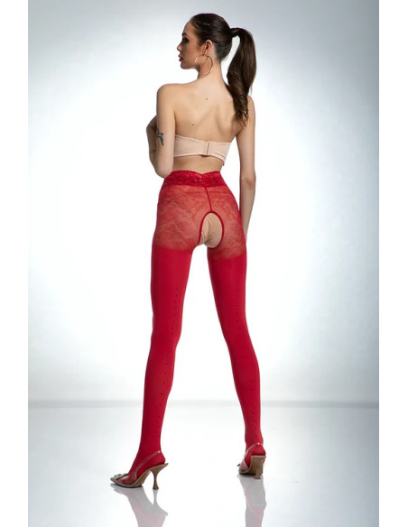 Czarne rajstopy open crotch z cyrkoniami 80den