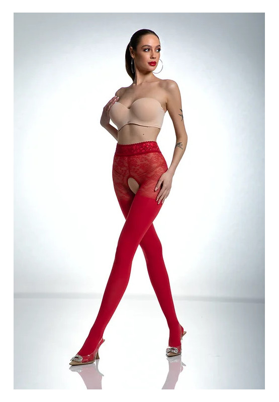 Czarne rajstopy open crotch z cyrkoniami 80den
