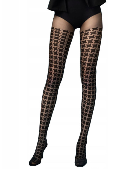 Fiore Mulinetto černé vzorované punčochové kalhoty 20 DEN